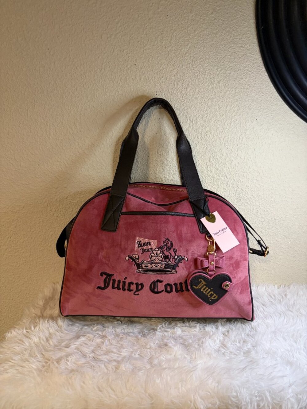 Juicy Couture Juicy Crown Weekender Duffel Bag Chateau Rose Pink Velour NWT